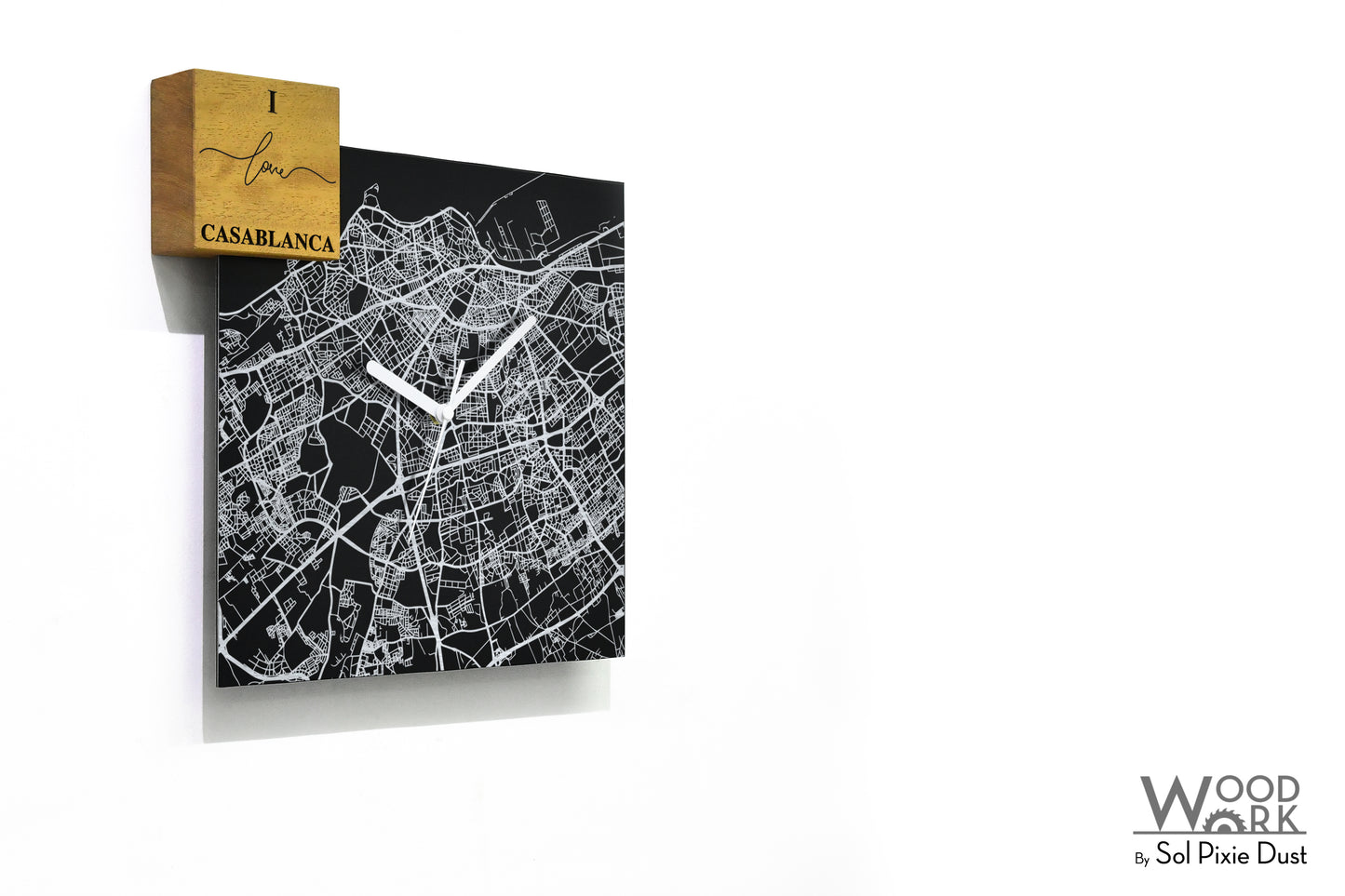 Modern Black Aluminum with Solid Iroko Wood Wall Clock