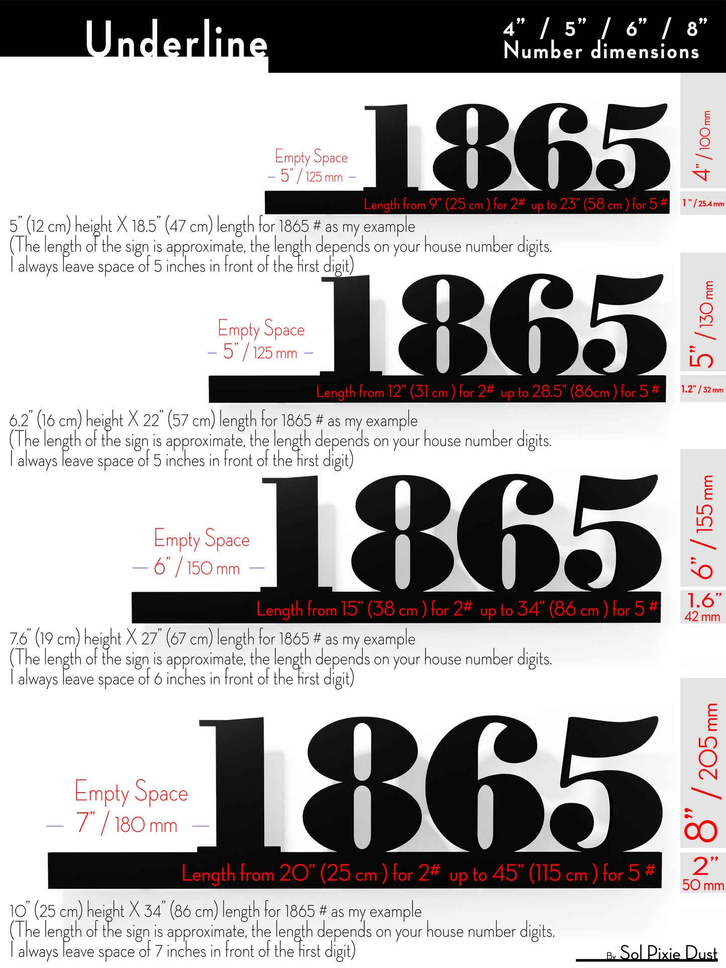 Underline House Numbers - LED Sign ( Font Options )