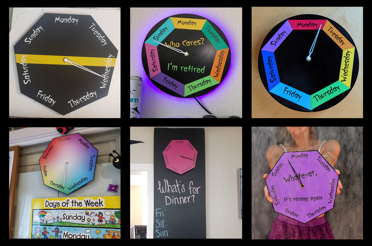Day of The Week Clock -  Custom Name Whatever, you're late anyway - Round Day Clock