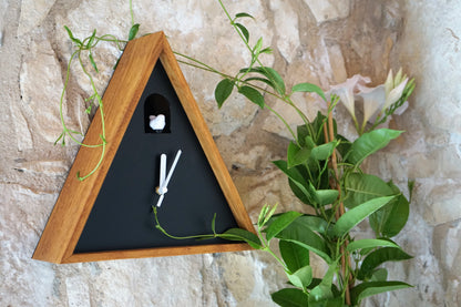 Cabin Cuckoo Bird Wall Clock - Table Clock - Solid Iroko Wood or White Oak