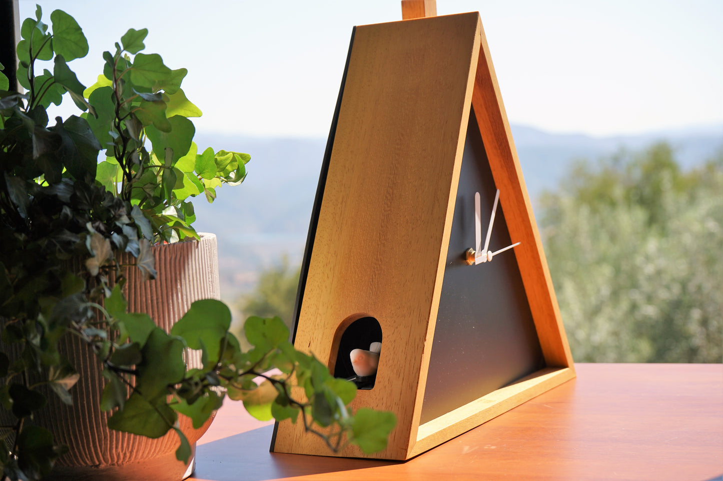 Cabin Cuckoo Bird Wall Clock - Table Clock - Solid Iroko Wood or White Oak
