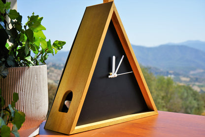 Cabin Cuckoo Bird Wall Clock - Table Clock - Solid Iroko Wood or White Oak
