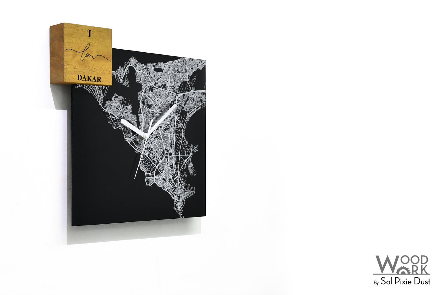 Modern Black Aluminum with Solid Iroko Wood Wall Clock