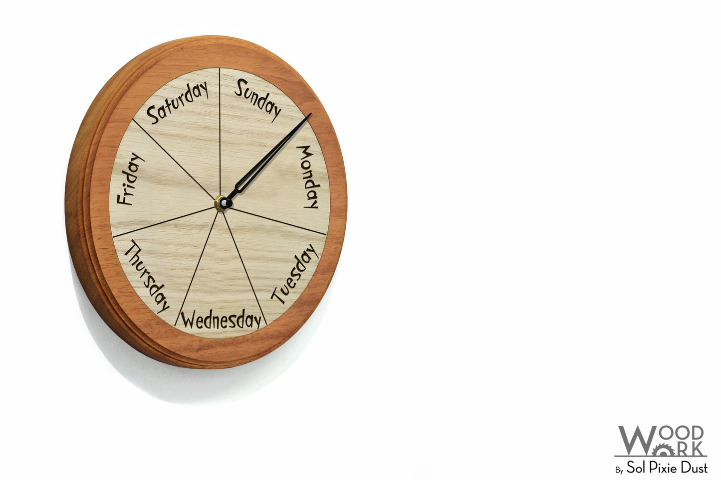 Day of The Week Clock - Solid Wood - Round Day Clock