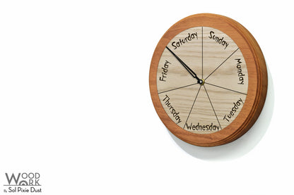 Day of The Week Clock - Solid Wood - Round Day Clock