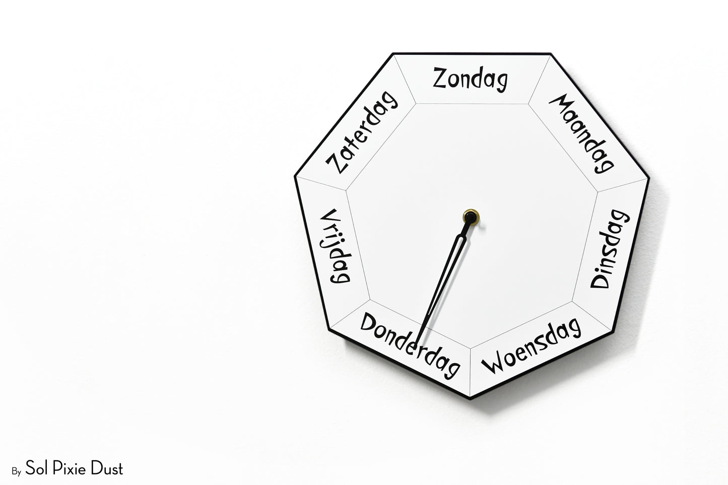 Dutch Day of The Week Clock - White - Heptagon Day Clock