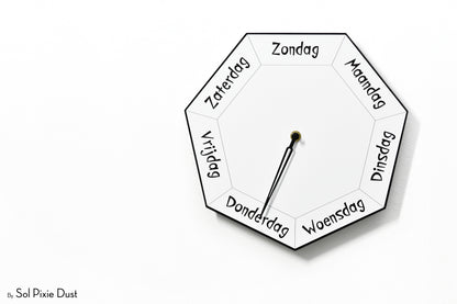 Dutch Day of The Week Clock - White - Heptagon Day Clock