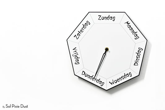 Dutch Day of The Week Clock - White - Heptagon Day Clock
