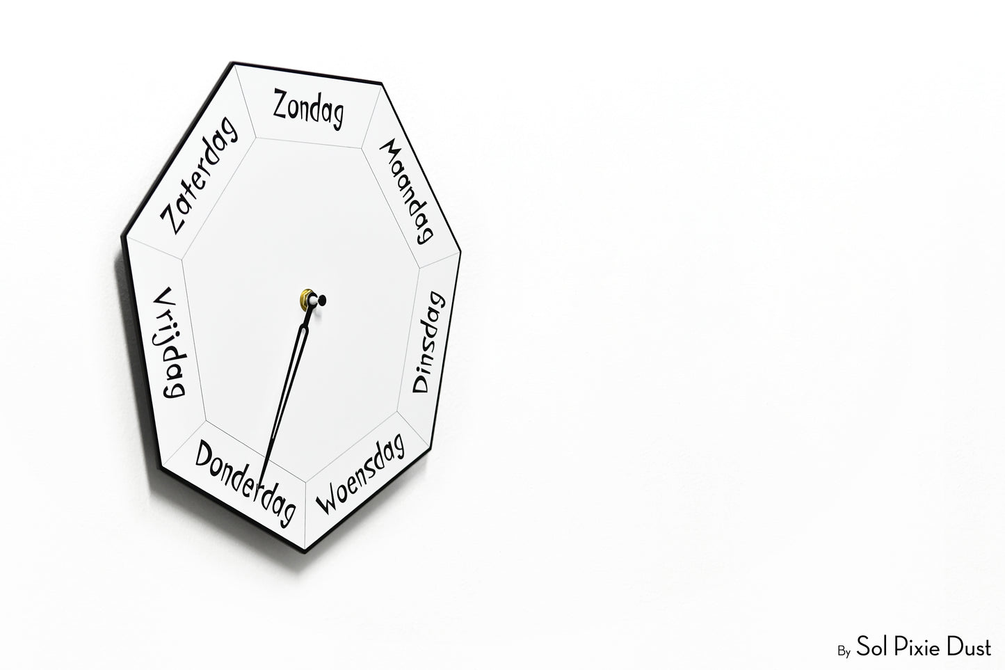 Dutch Day of The Week Clock - White - Heptagon Day Clock