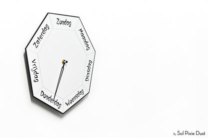 Dutch Day of The Week Clock - White - Heptagon Day Clock