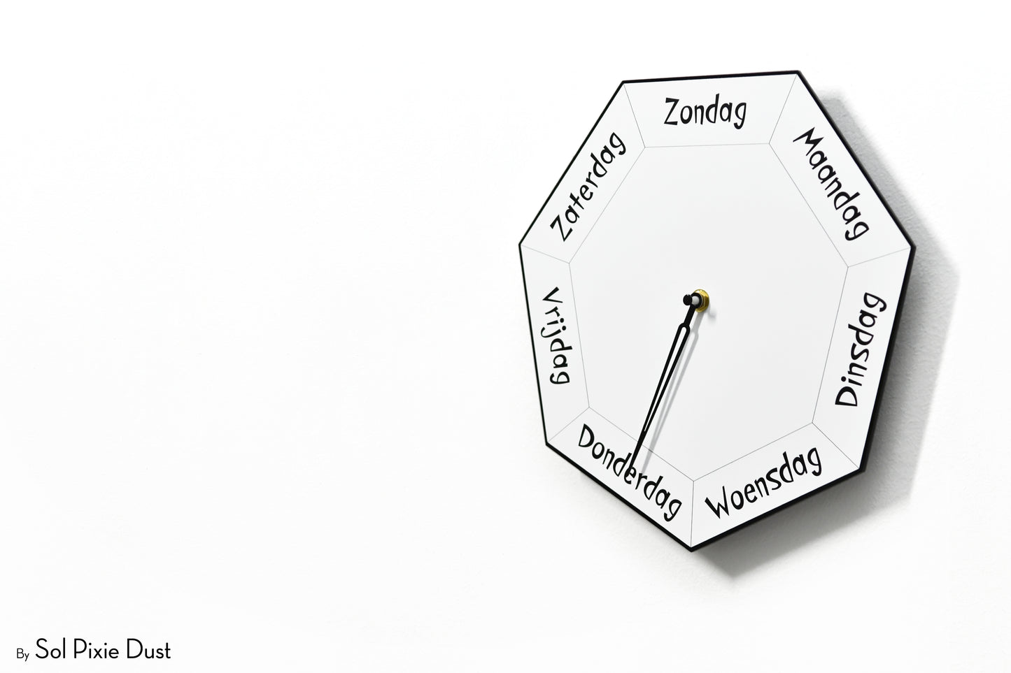 Dutch Day of The Week Clock - White - Heptagon Day Clock