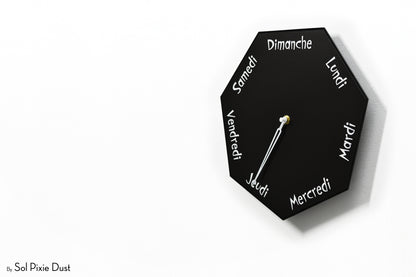 German Day of The Week Clock - Black - Heptagon Day Clock