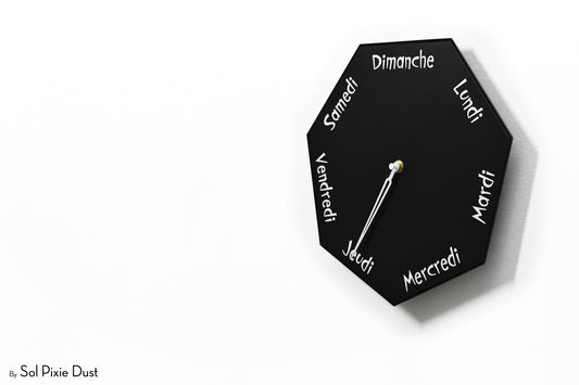 German Day of The Week Clock - Black - Heptagon Day Clock