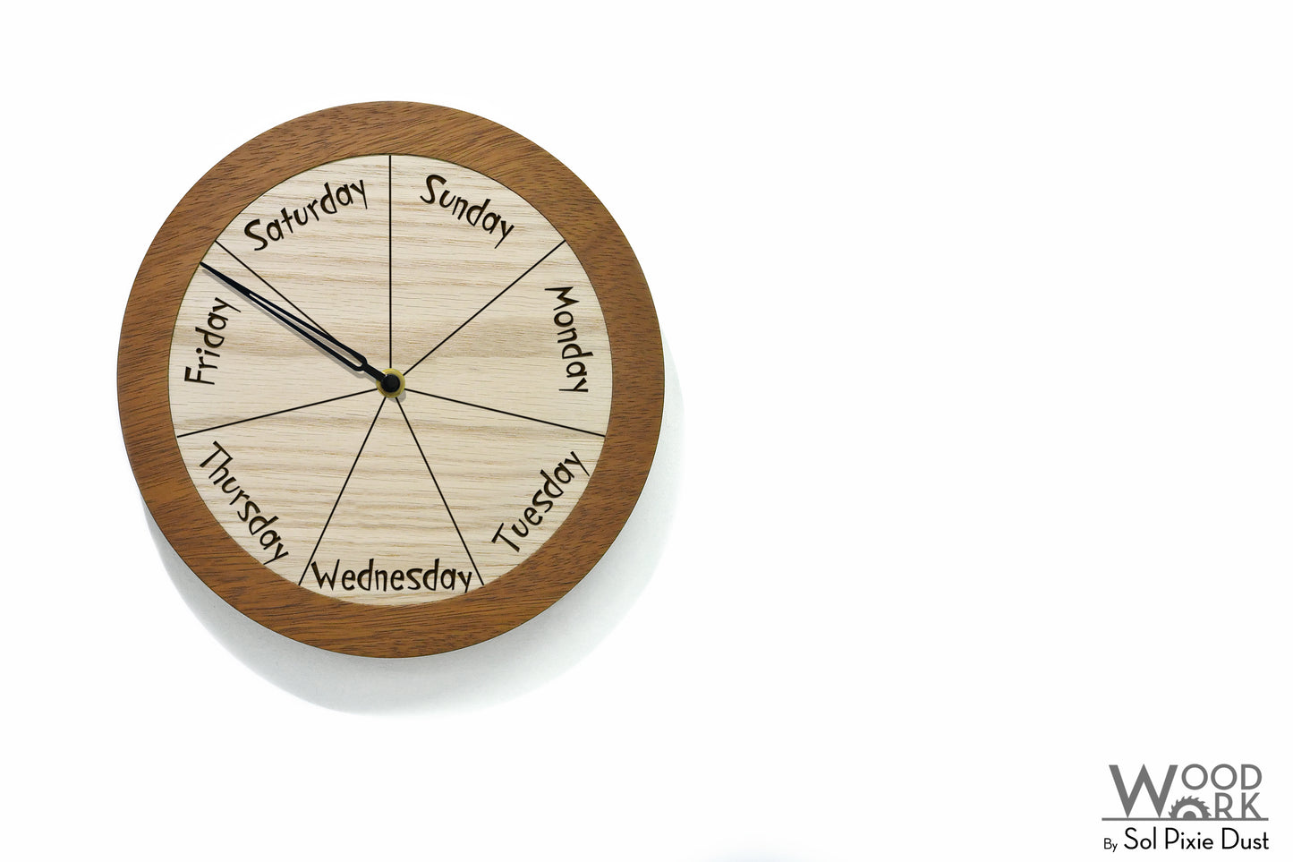 Day of The Week Clock - Solid Wood - Round Day Clock