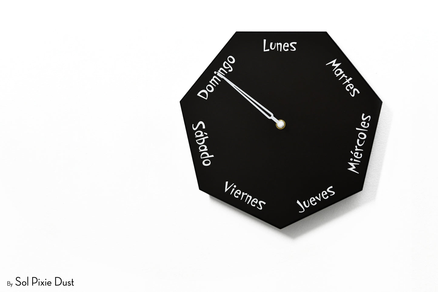 Spanish Day of The Week Clock - Black - Heptagon Day Clock