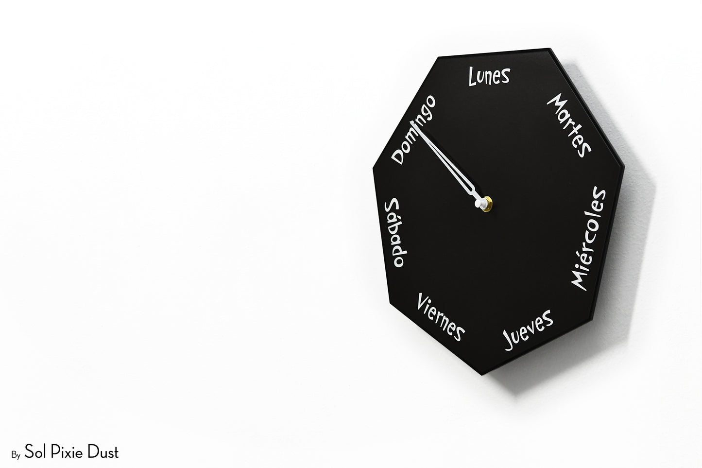 Spanish Day of The Week Clock - Black - Heptagon Day Clock