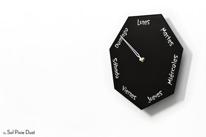 Spanish Day of The Week Clock - Black - Heptagon Day Clock