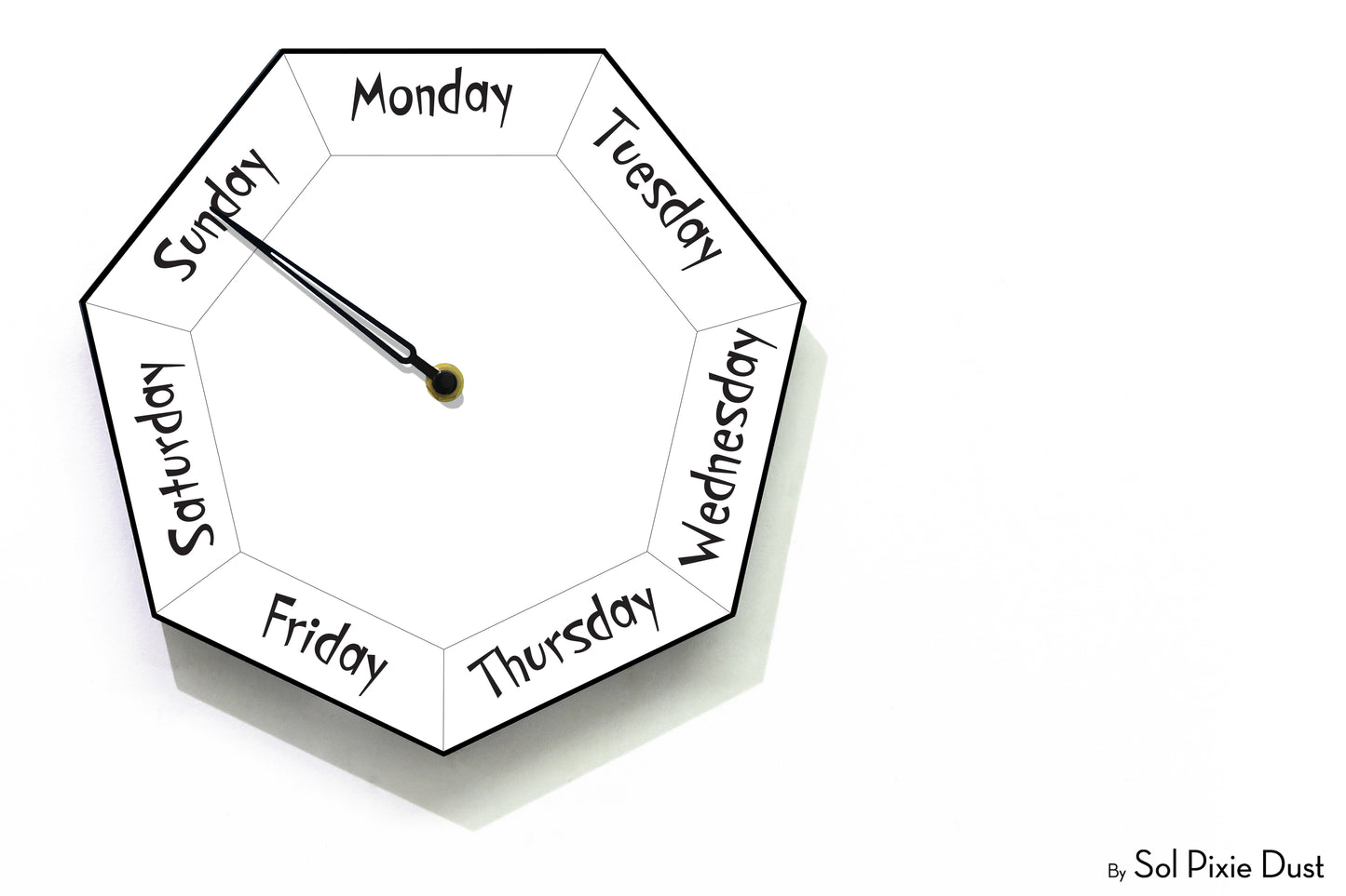 Day of The Week Clock - White - Heptagon Day Clock