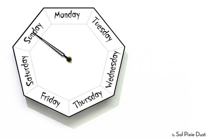 Day of The Week Clock - White - Heptagon Day Clock