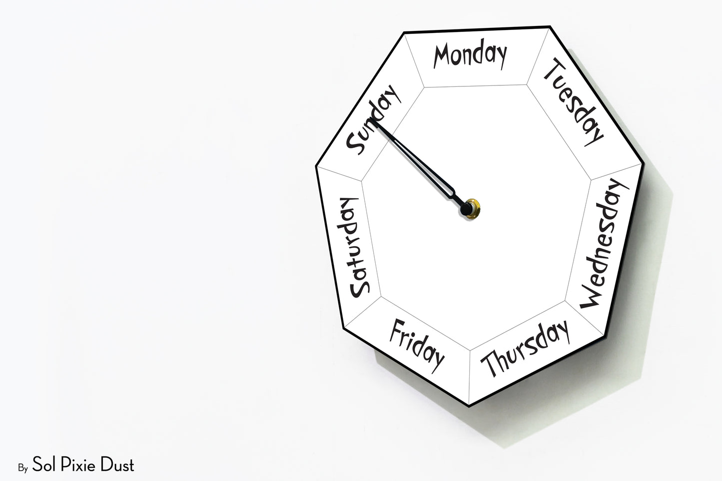 Day of The Week Clock - White - Heptagon Day Clock