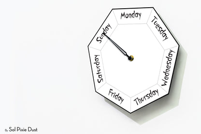 Day of The Week Clock - White - Heptagon Day Clock