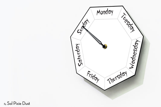 Day of The Week Clock - White - Heptagon Day Clock