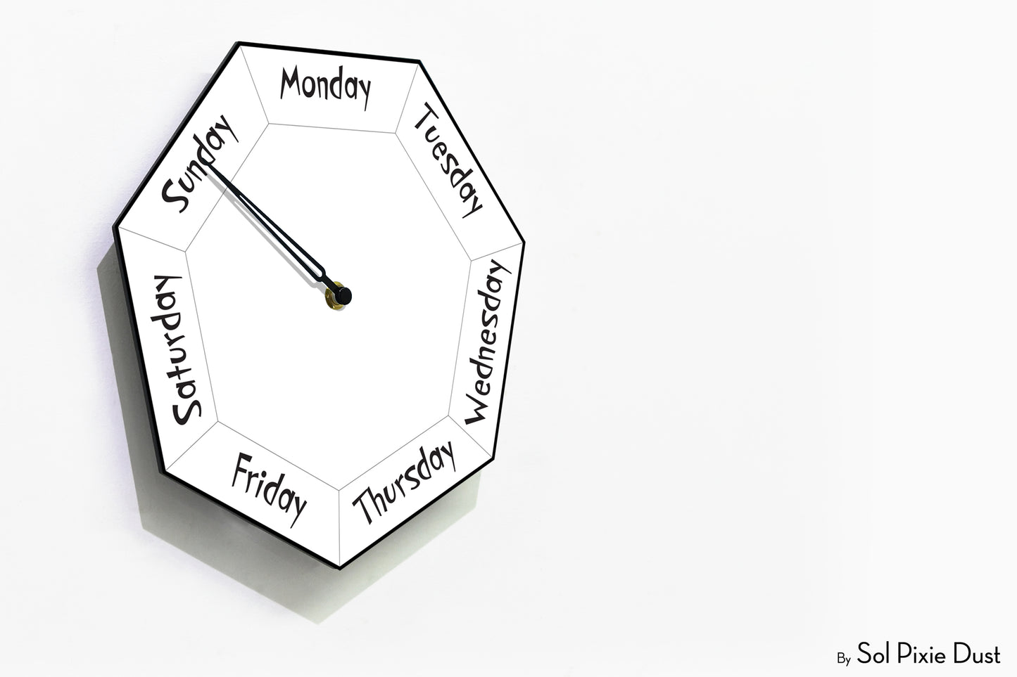 Day of The Week Clock - White - Heptagon Day Clock