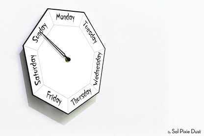 Day of The Week Clock - White - Heptagon Day Clock