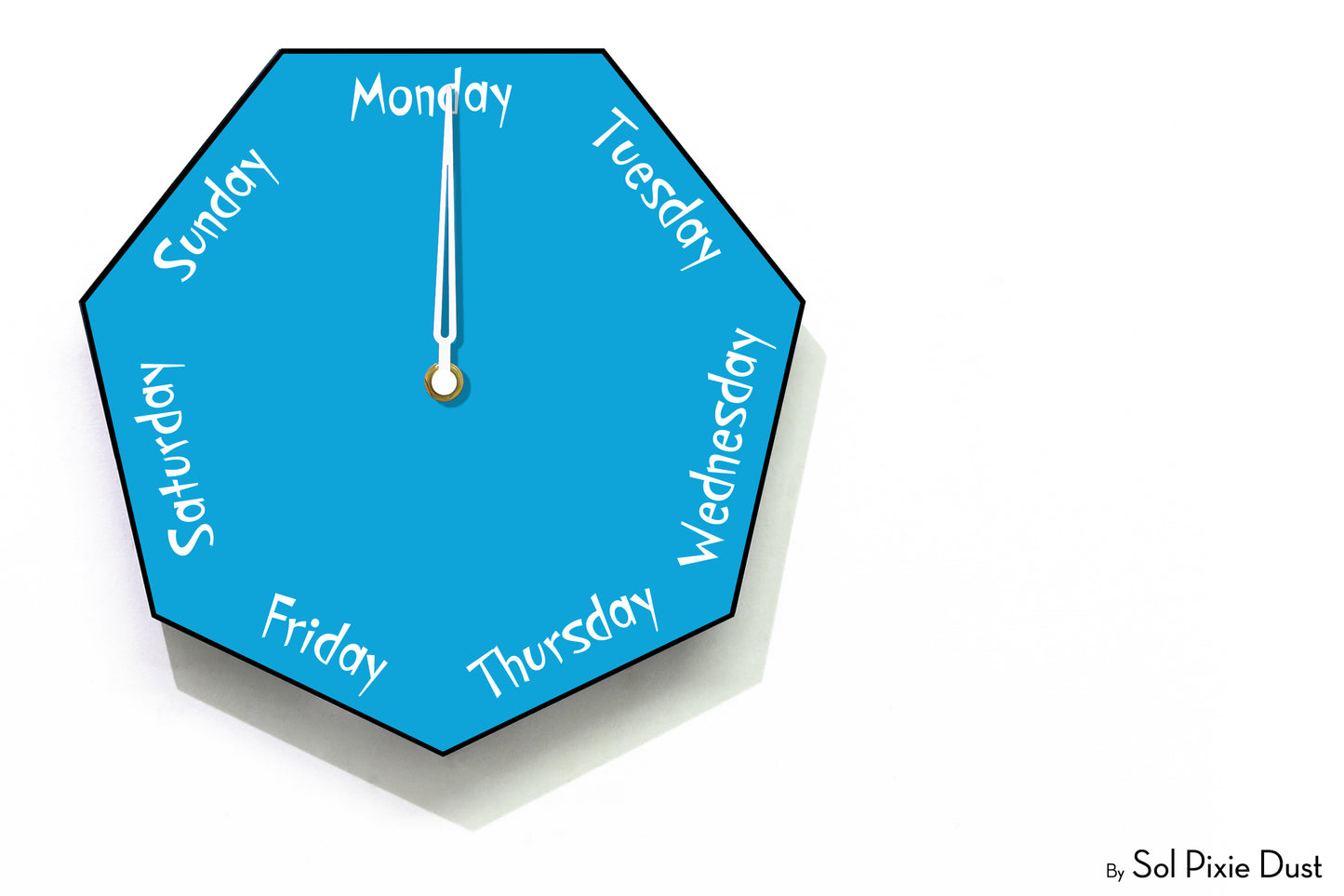 Day of The Week Clock - Blue - Heptagon Day Clock