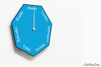 Day of The Week Clock - Blue - Heptagon Day Clock