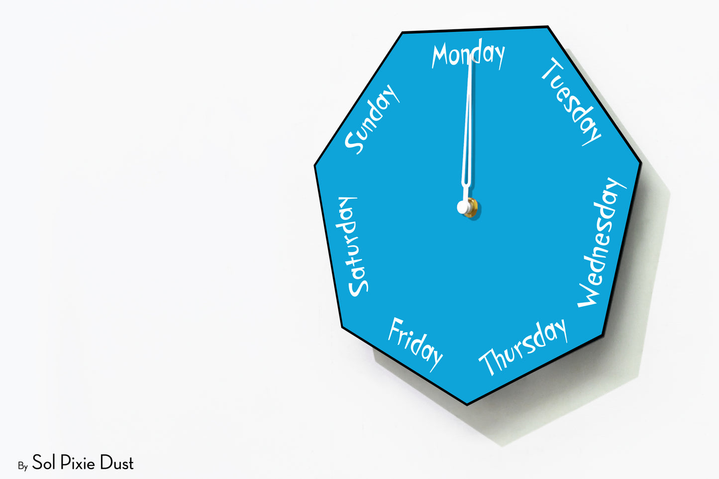 Day of The Week Clock - Blue - Heptagon Day Clock