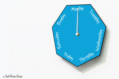 Day of The Week Clock - Blue - Heptagon Day Clock