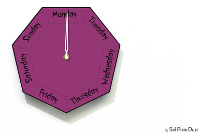 Day of The Week Clock - Purple - Heptagon Day Clock
