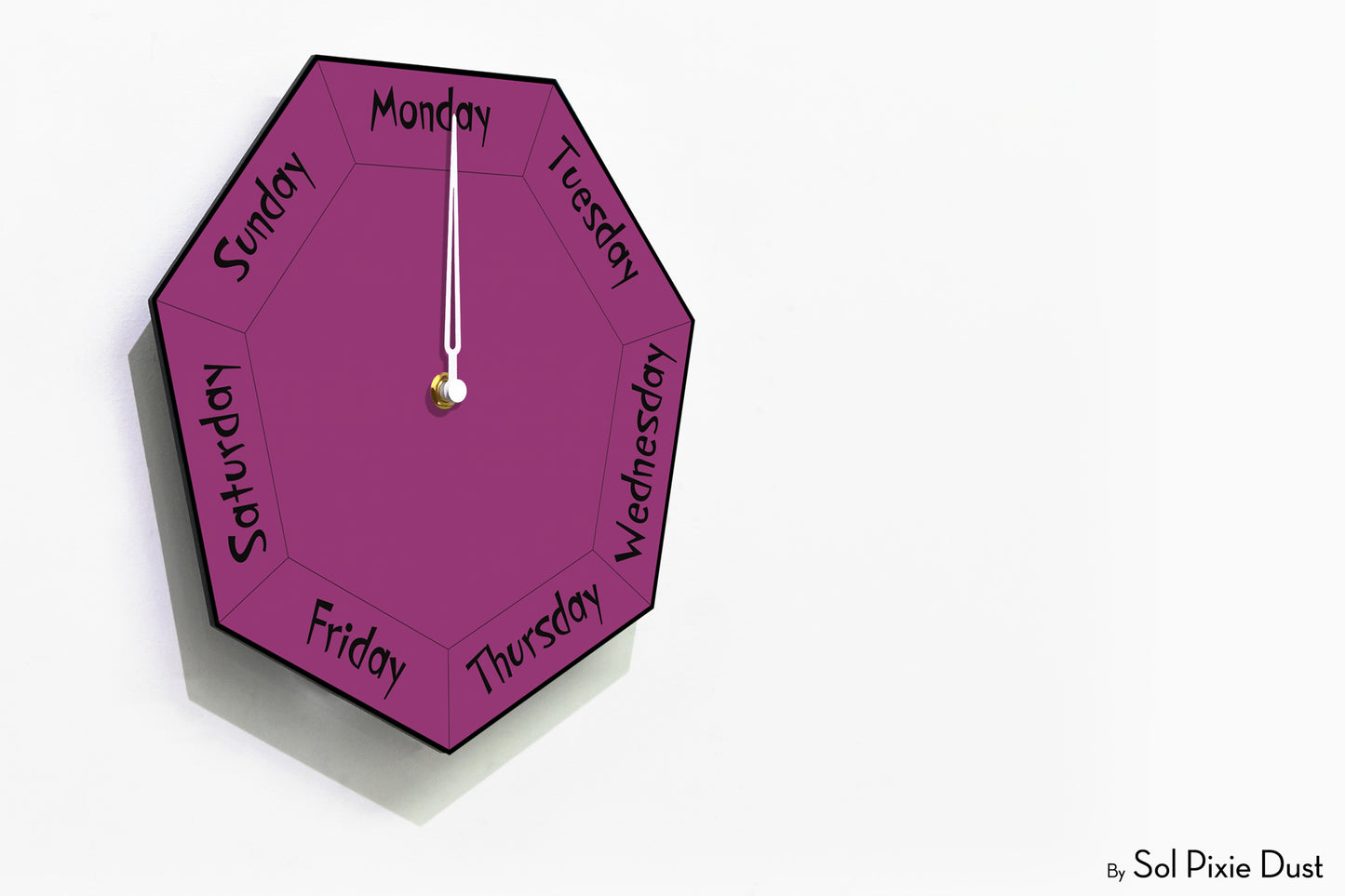 Day of The Week Clock - Purple - Heptagon Day Clock