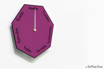 Day of The Week Clock - Purple - Heptagon Day Clock