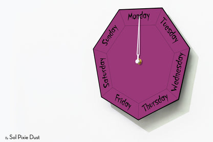 Day of The Week Clock - Purple - Heptagon Day Clock