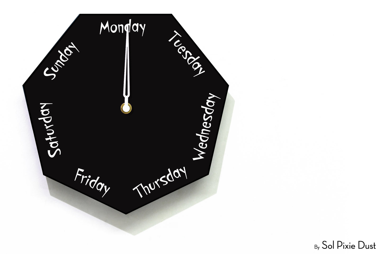 Day of The Week Clock - Black - Heptagon Day Clock