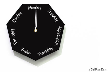 Day of The Week Clock - Black - Heptagon Day Clock