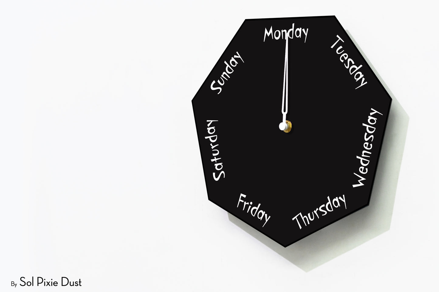 Day of The Week Clock - Black - Heptagon Day Clock