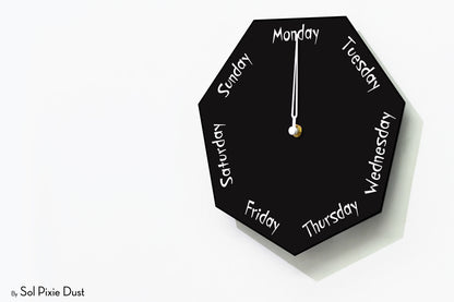 Day of The Week Clock - Black - Heptagon Day Clock