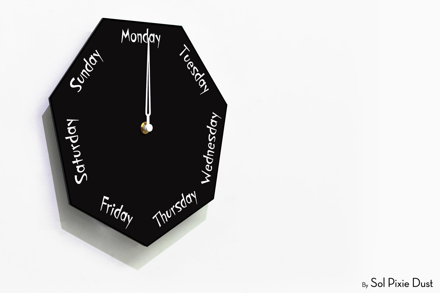 Day of The Week Clock - Black - Heptagon Day Clock