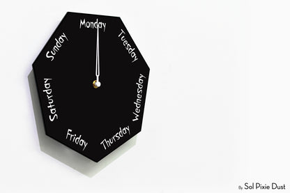 Day of The Week Clock - Black - Heptagon Day Clock