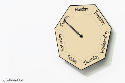 Day of The Week Clock - Beige - Heptagon Day Clock