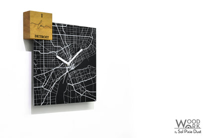 Modern Black Aluminum with Solid Iroko Wood Wall Clock