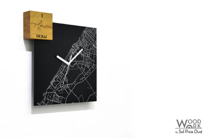 Modern Black Aluminum with Solid Iroko Wood Wall Clock