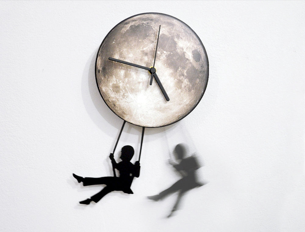 Swinging on the Moon Boy - Pendulum Wall Clock - Nursery Room