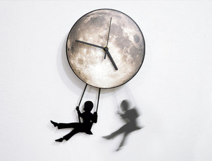 Swinging on the Moon Boy - Pendulum Wall Clock - Nursery Room