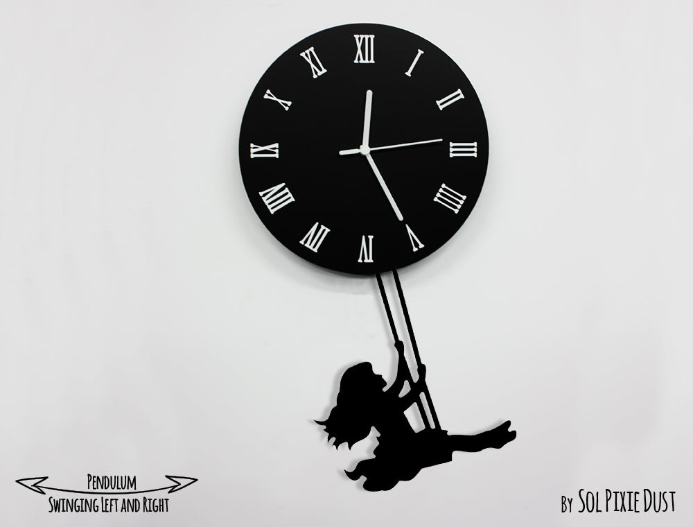 Swinging on the Moon Girl - Pendulum Wall Clock - Nursery Room