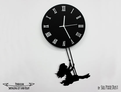 Swinging on the Moon Girl - Pendulum Wall Clock - Nursery Room