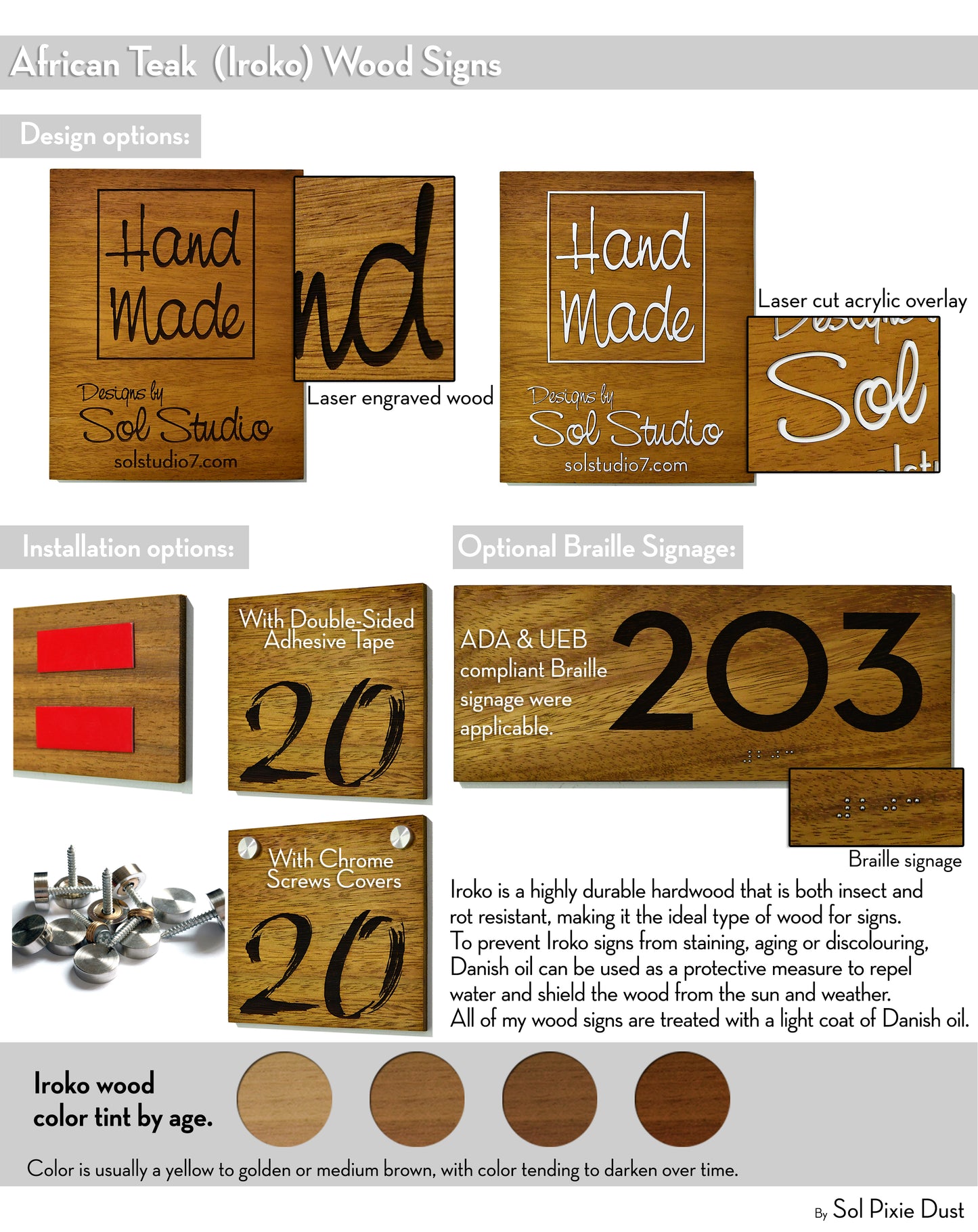 Solid Wood Address Plaques African Teak (Iroko) - Signs